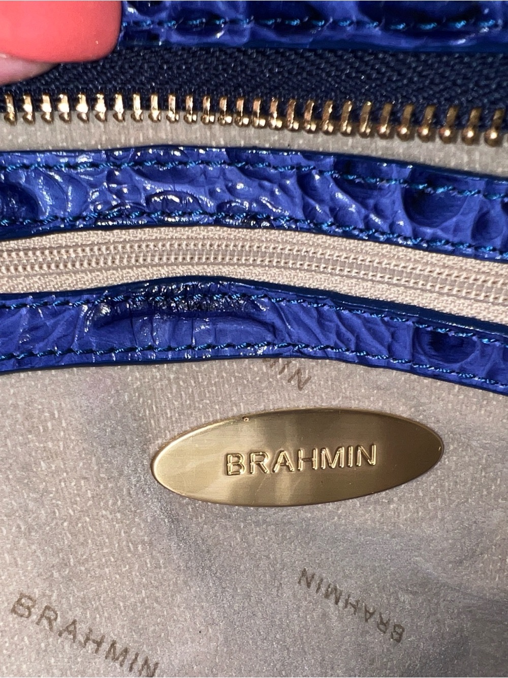 EXCELLENT CONDITION Brahmin Astral Blue Embossed Animal Print Satchel with Charm - Picture 7 of 10